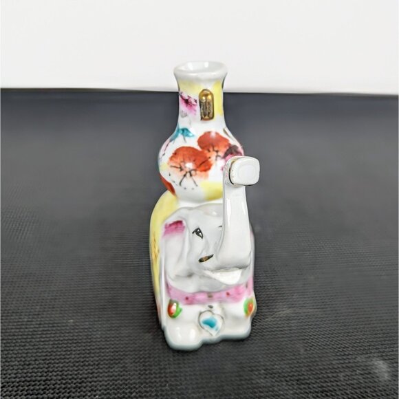 Porcelain Elephant Figurine - Small Flower And Incense Holder - Picture 2 of 4